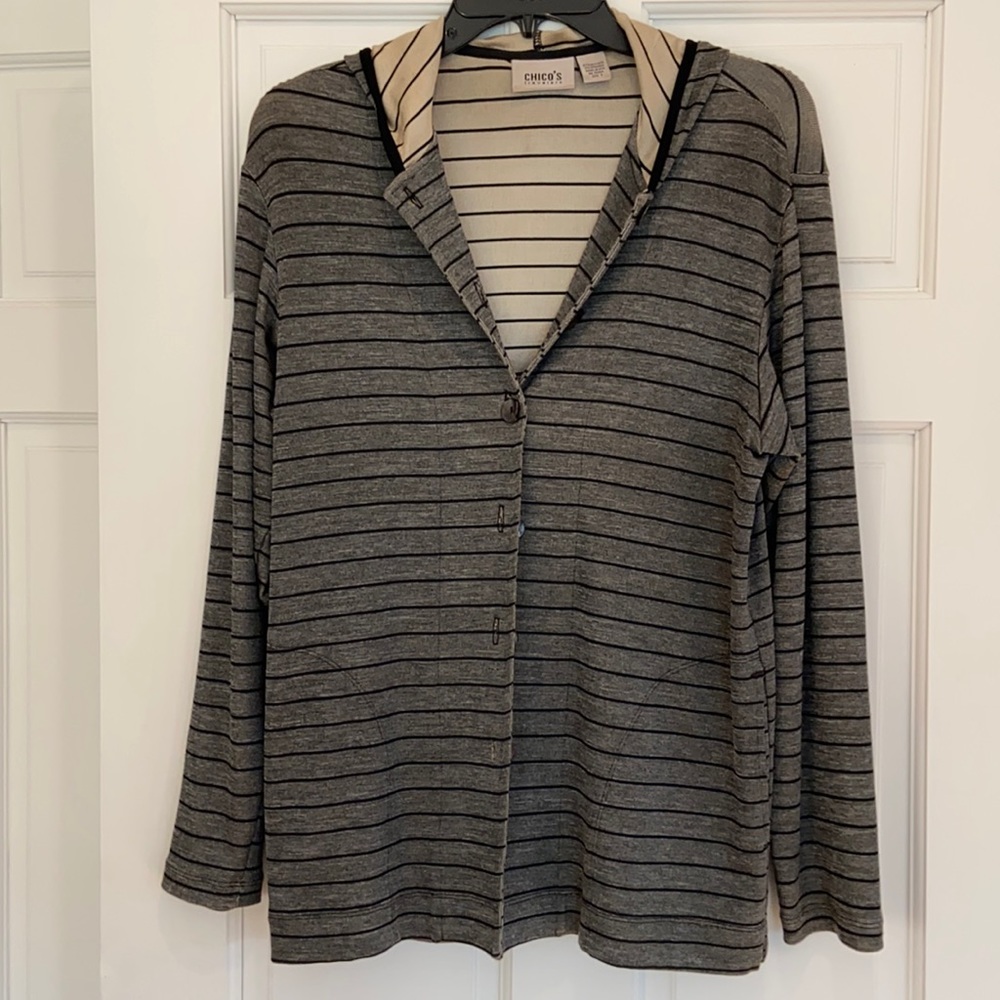 Chico’s Travelers Stripe Hooded Jacket Sz 1